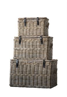 LARGE Rattan Basket with Lid & Buckle Straps