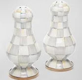 Sterling Check Enamel Large Salt & Pepper Shakers