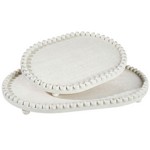 Whitewashed Beaded Edge Oval Tray