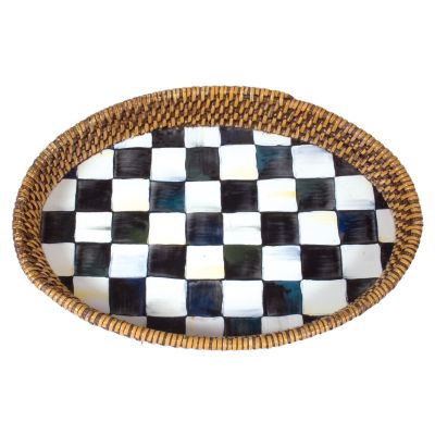 Courtly Check Rattan & Enamel Tray  Small