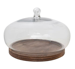 Orb Shaped Cloche with Mango Wood Base