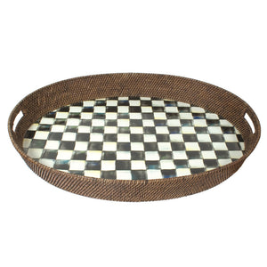 Courtly Check Rattan & Enamel Party Tray  XLarge